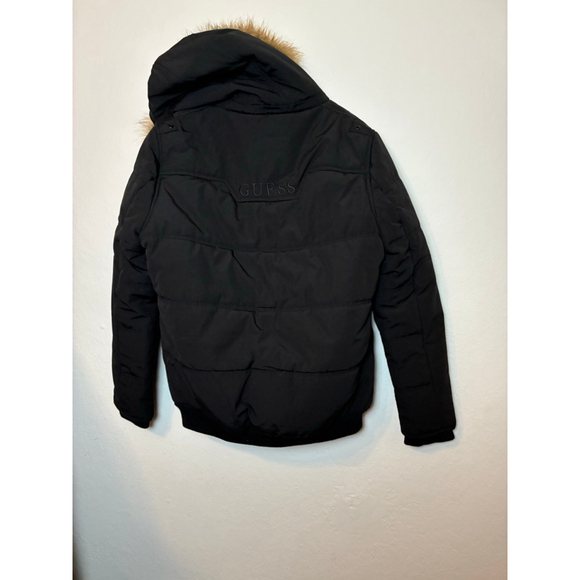 NEW! GUESS FAUX FUR HOOD PUFFER WINTER JACKET FOR MEN, BLACK SIZE SMALL - Picture 4 of 10